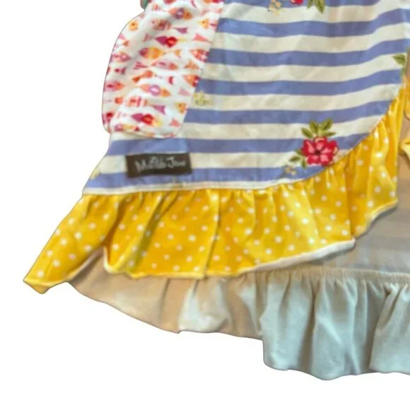 Matilda Jane Girls Ruffle Sleeveless Top Blue Striped Floral Yellow Size 4 - Picture 5 of 7